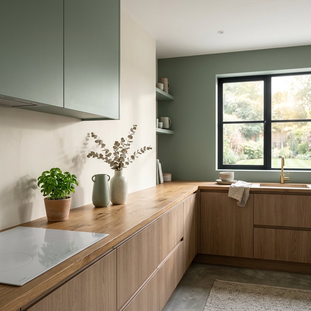 Cucina moderna luminosa con tinteggiatura fresca ed elegante